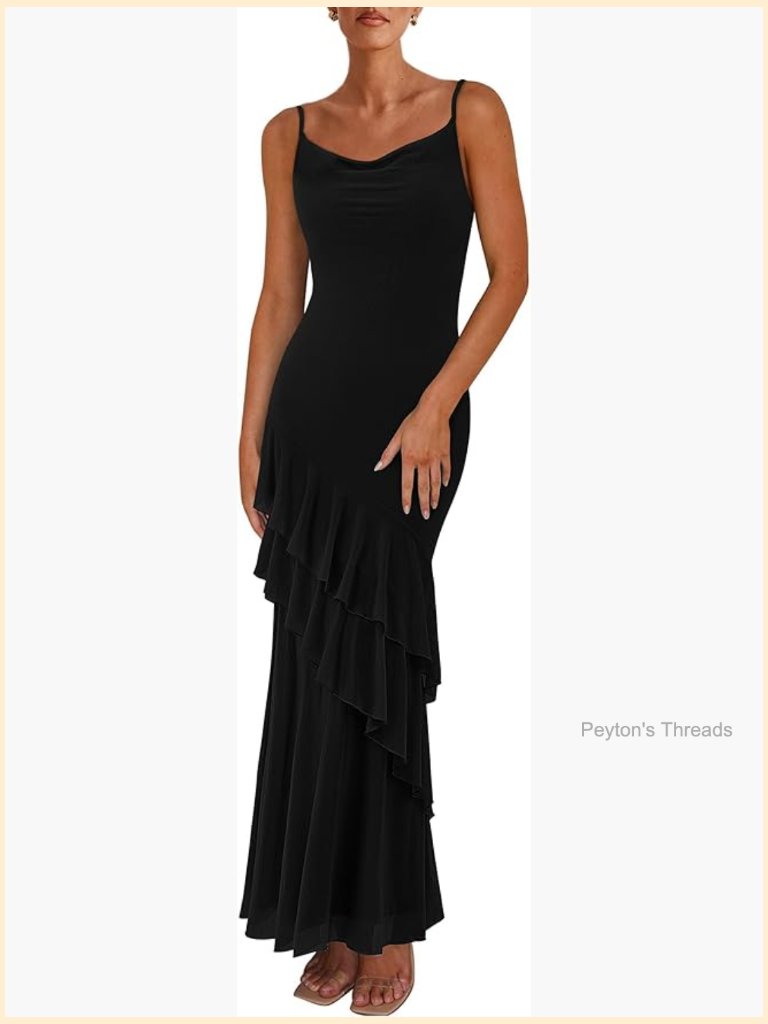 Tiered Floral Maxi Dress Spaghetti Strap Bodycon Summer Sundress Beach Wedding